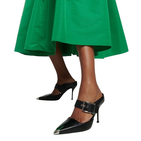 Alexander McQueen Leather Buckle Mule Stiletto Heel Metal Toe MISMATCHED 7.5/7 - Picture 1 of 8